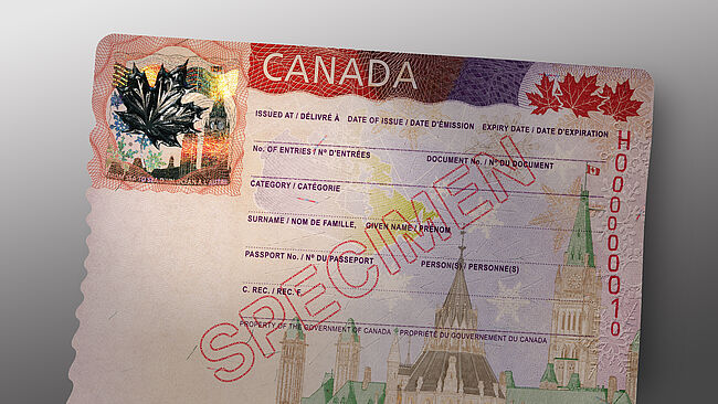 Imagen de una visa canadiense protegida con un KINEGRAM