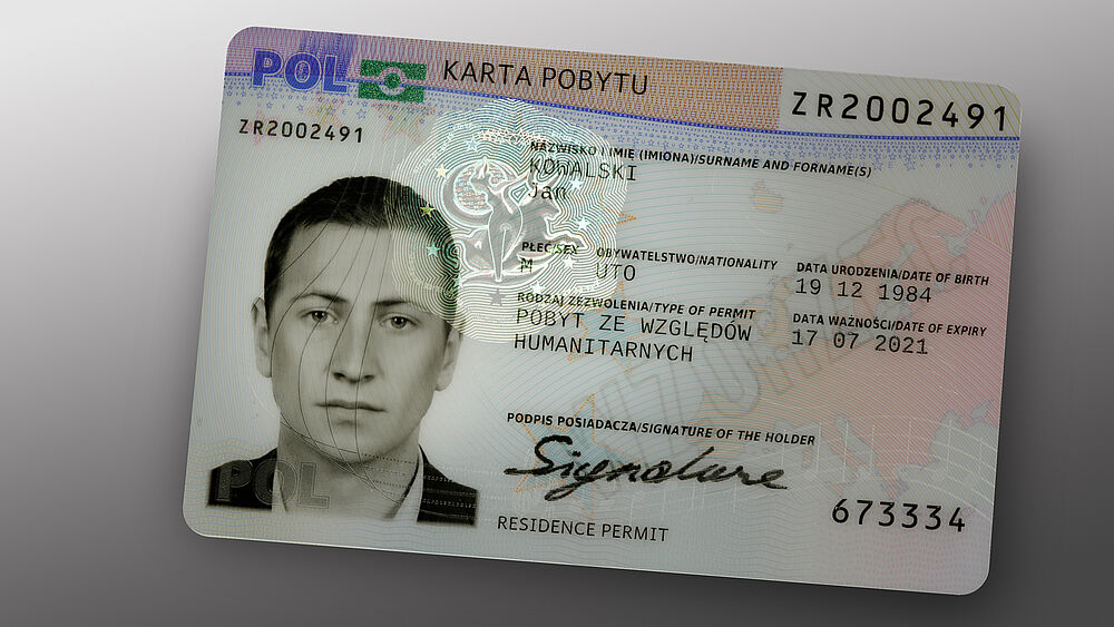 Image of Polish Residence Permit Card, which is protected by a KINEGRAM element