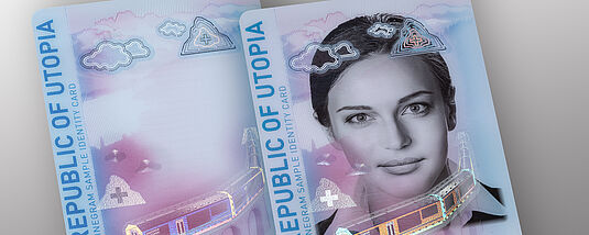 Close-up image of sample identity card with laserable KIKNEGRAM ZERO.ZERO security feature