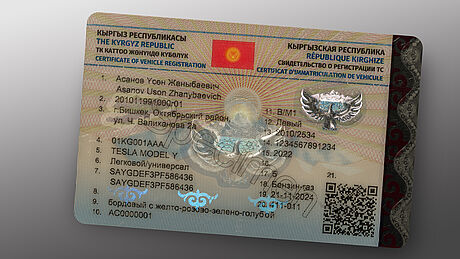 Kyrgyzstan car registration with embedded KINEGRAM with Full Data Protection (FDP)