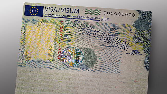 Imagen de la visa de la Unión Europea protegida con un KINEGRAM