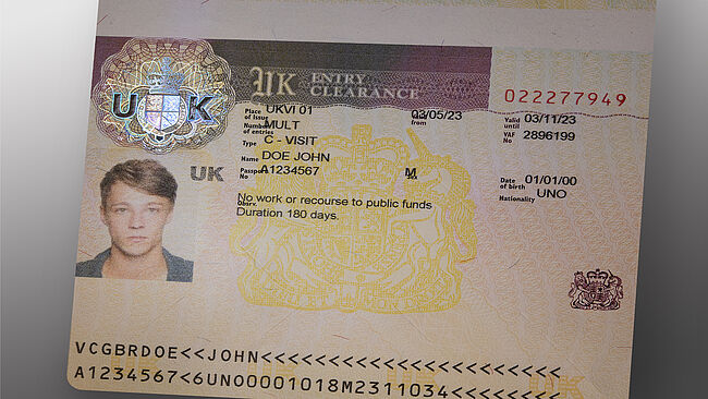 British visa with KINEGRAM using the KINEGRAM ZERO.ZERO technology