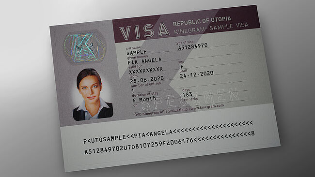 Imagen del parche de seguridad KINEGRAM de muestra para la protección de pegatinas de visado