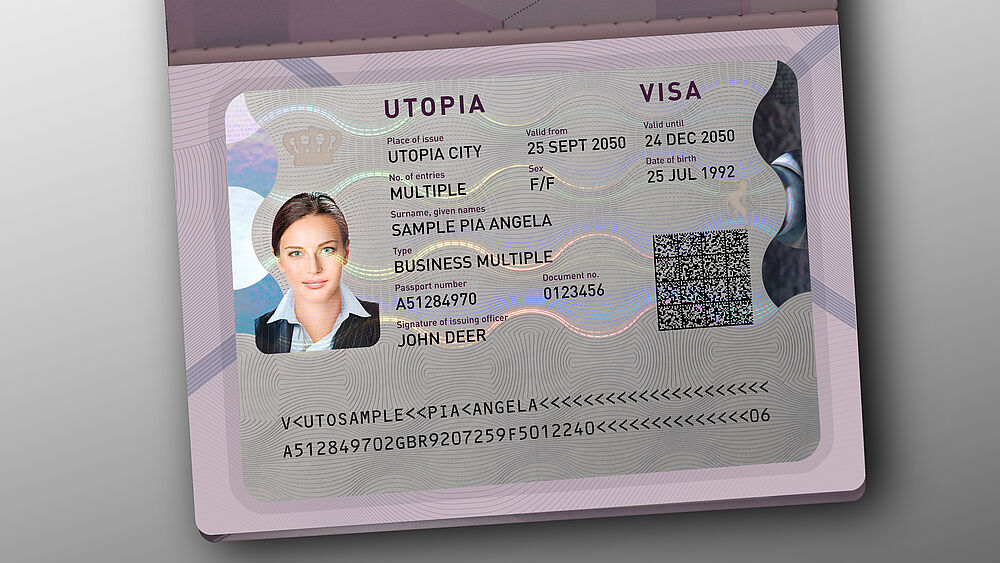Visible Digital Seal  Image of a KINEGRAM Visa Label with Visible Digital Seal, a highly secure 2D barcode