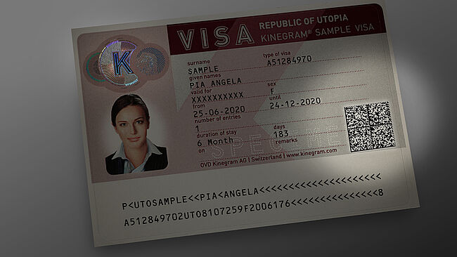 Image of secure QR code on a sample visa 
