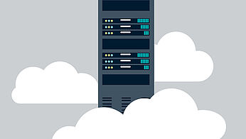 Graphical Image of a smartphone hovering between clouds showing personal data on its screen