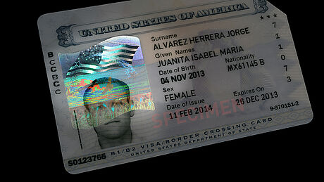 United States Border Crossing Card protected wth a KINEGRAM 
