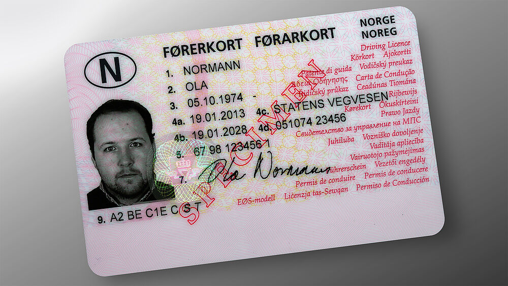 Image of Norwegian Driver's Licence, which is protected by a KINEGRAM