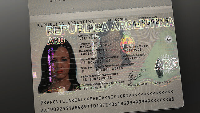 Argentinean Passport with paper-based datapage and KINEGRAM Image of Argentinean Passport with paper-based datapage and KINEGRAM