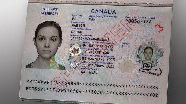 Canadian Passport with embedded KINEGRAM protecting the photograph 