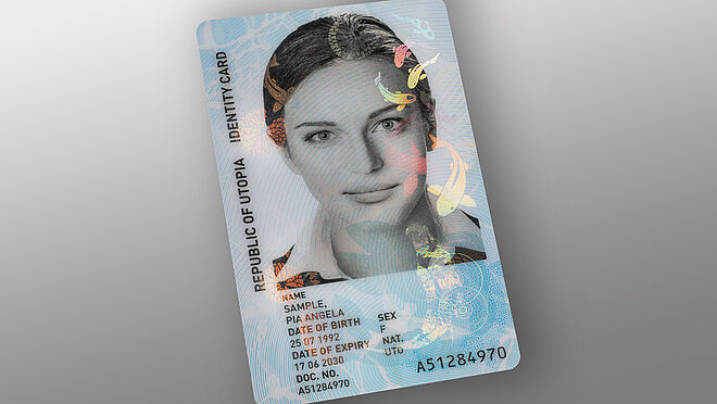 The new ID card format with maximum size photograph protected with KINEGRAM PCI with Full Data Protection (FDP) The new ID card format with maximum size photograph protected with KINEGRAM PCI with Full Data Protection (FDP)