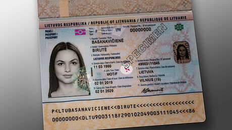 Lithuania Passport (2019 edition) protected with a KINEGRAM