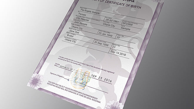 Image d'exemple de certificat en papier protégé par un KINEGRAM