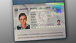Imagen de la página de datos del pasaporte en papel asegurada con una Superposición KINEGRAM Transparente